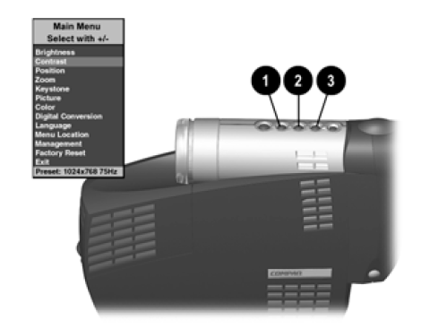 Compaq MP2810_projector_lamp_215464-001_menu
