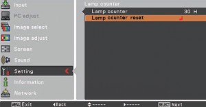 Sanyo PLC-XW300 Lamp Counter Screen, Sanyo POA-LMP132 (service parts no 610 345 2456)