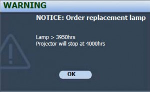 BenQ SP831 second lamp warning screen, BenQ 5J.J1Y01.001 lamp