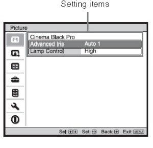 Sony_VPL-HW30ES_setting_items