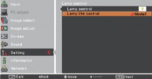 Sanyo PLC-WR251 Lamp Control Screen 2, Sanyo POA-LMP131 (service parts no 610 343 2069)